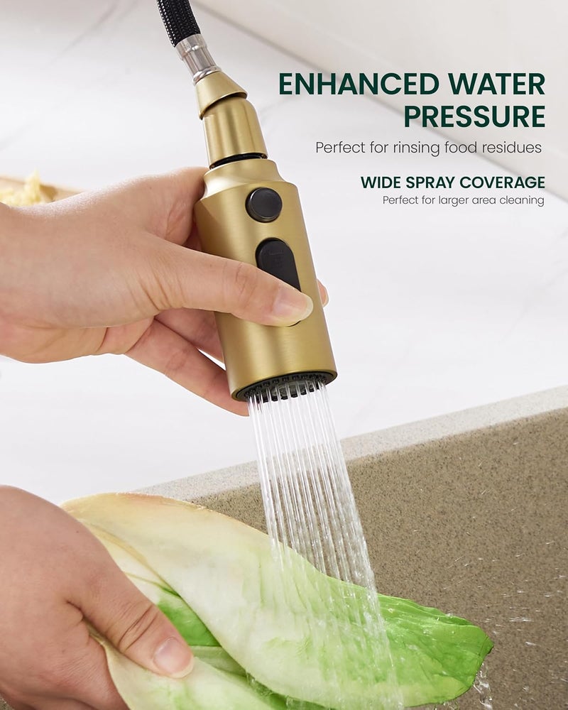 HEISOK Pull Down Spray Head for Kitchen Sink, Replacement with 15 Adapters, 3 Function Pull Out Faucet Sprayer Nozzle, Brushed Gold - Image 4